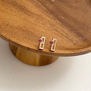 4/$15 Raspberry Red Gold Dainty Square Earrings